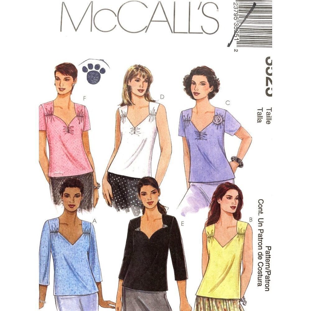 McCalls‎ Sewing Pattern 3525 Blouse Shirt Top Misses Size XS-SM